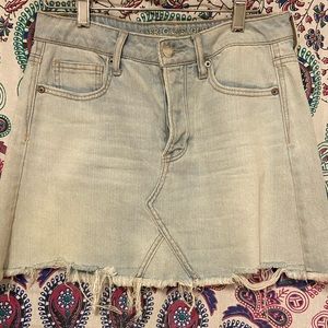 light washed denim mini skirt